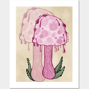 Pink Classic Portrait Style Cottagecore Mushroom Posters and Art
